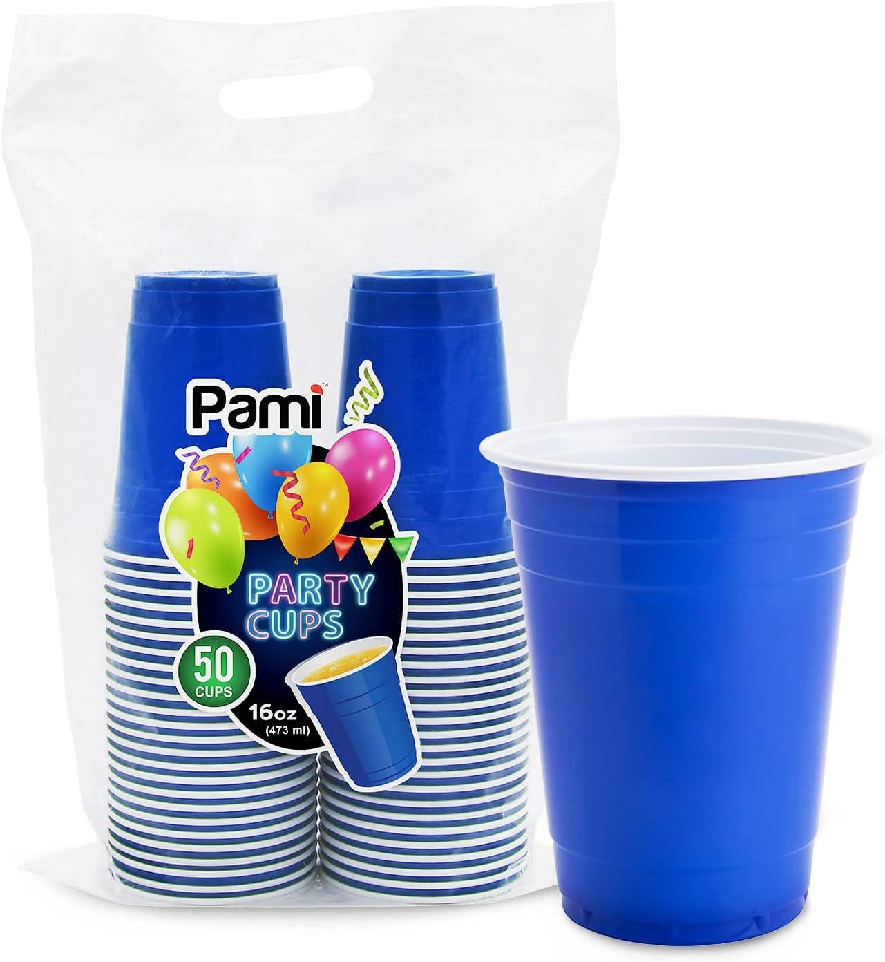 image:imagePAMI Red Plastic Party Cups 16oz Disposable Drinking Glasses Colored Plastic Glasses For Iced Tea Smoothies Punch Beer Cocktails amp Cold Drinks Beerpong Cups In Resealable Bag 30 RedBlue