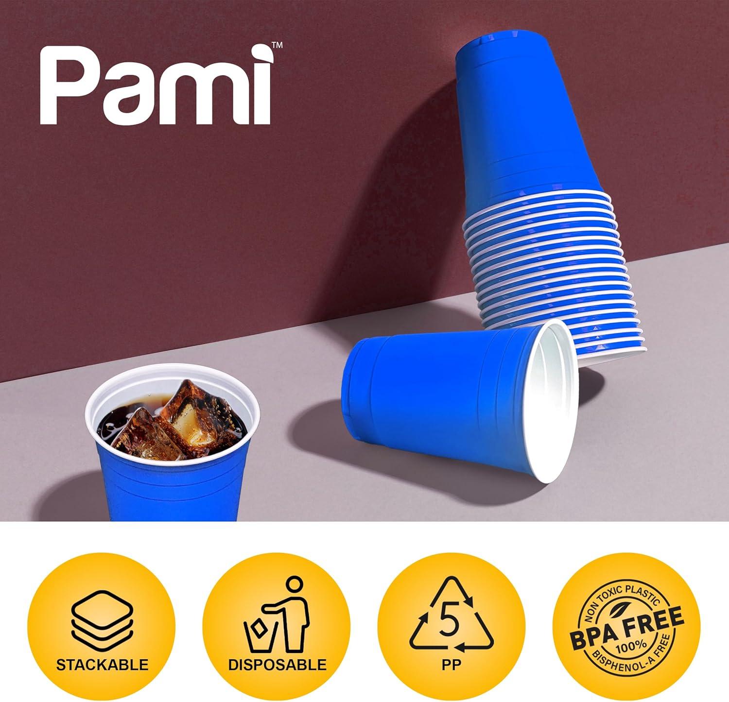 image:imagePAMI Red Plastic Party Cups 16oz Disposable Drinking Glasses Colored Plastic Glasses For Iced Tea Smoothies Punch Beer Cocktails amp Cold Drinks Beerpong Cups In Resealable Bag 30 RedBlue