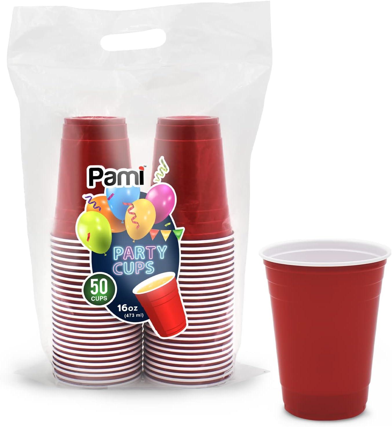 image:imagePAMI Red Plastic Party Cups 16oz Disposable Drinking Glasses Colored Plastic Glasses For Iced Tea Smoothies Punch Beer Cocktails amp Cold Drinks Beerpong Cups In Resealable Bag 30 RedRed