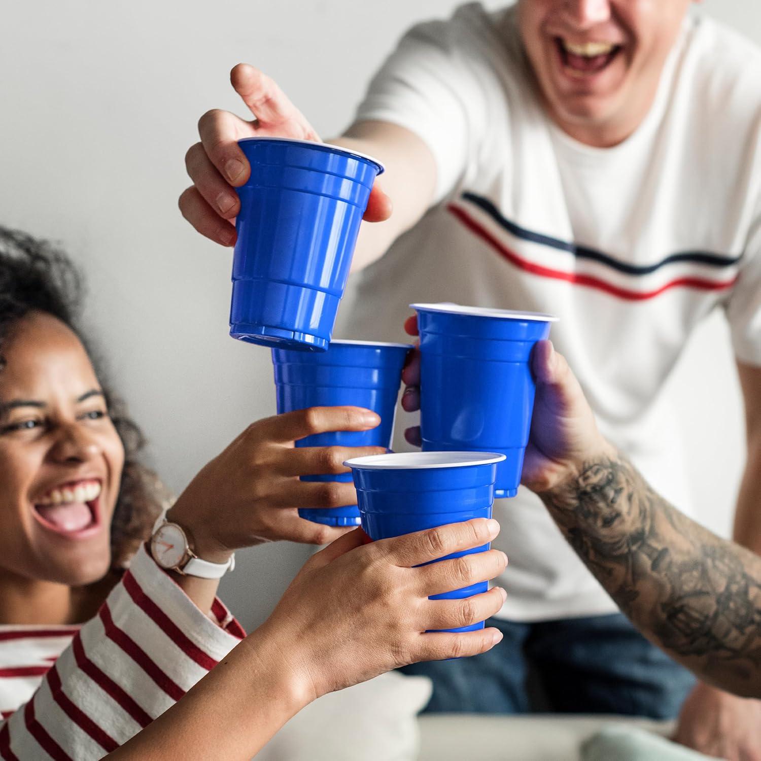 image:imagePAMI Red Plastic Party Cups 16oz Disposable Drinking Glasses Colored Plastic Glasses For Iced Tea Smoothies Punch Beer Cocktails amp Cold Drinks Beerpong Cups In Resealable Bag 30 RedBlue