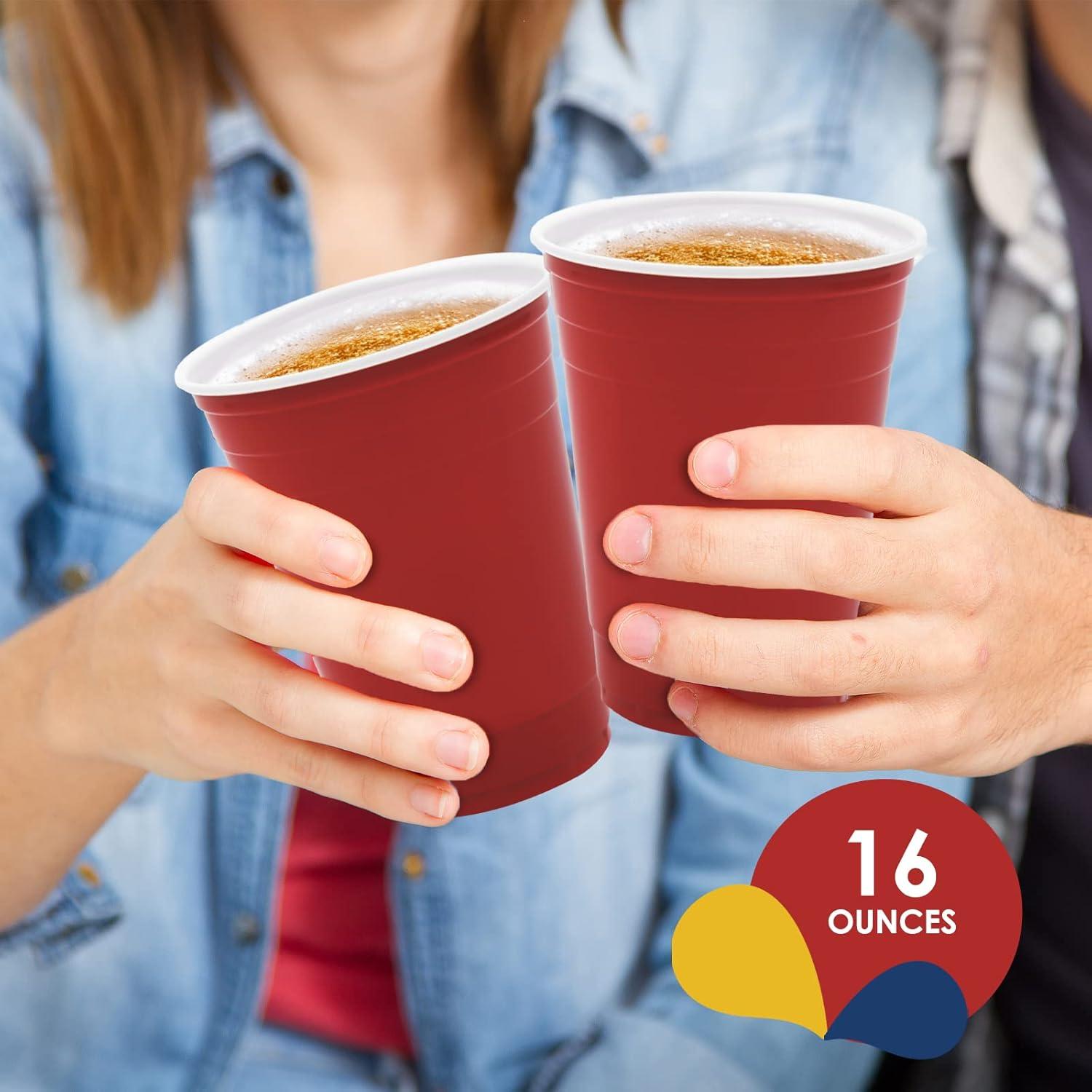 image:imagePAMI Red Plastic Party Cups 16oz Disposable Drinking Glasses Colored Plastic Glasses For Iced Tea Smoothies Punch Beer Cocktails amp Cold Drinks Beerpong Cups In Resealable Bag 30 RedRed