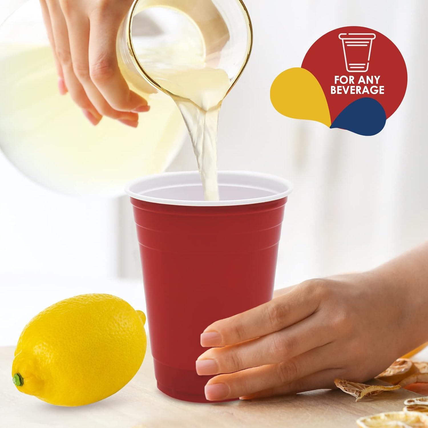 image:imagePAMI Red Plastic Party Cups 16oz Disposable Drinking Glasses Colored Plastic Glasses For Iced Tea Smoothies Punch Beer Cocktails amp Cold Drinks Beerpong Cups In Resealable Bag 30 RedRed