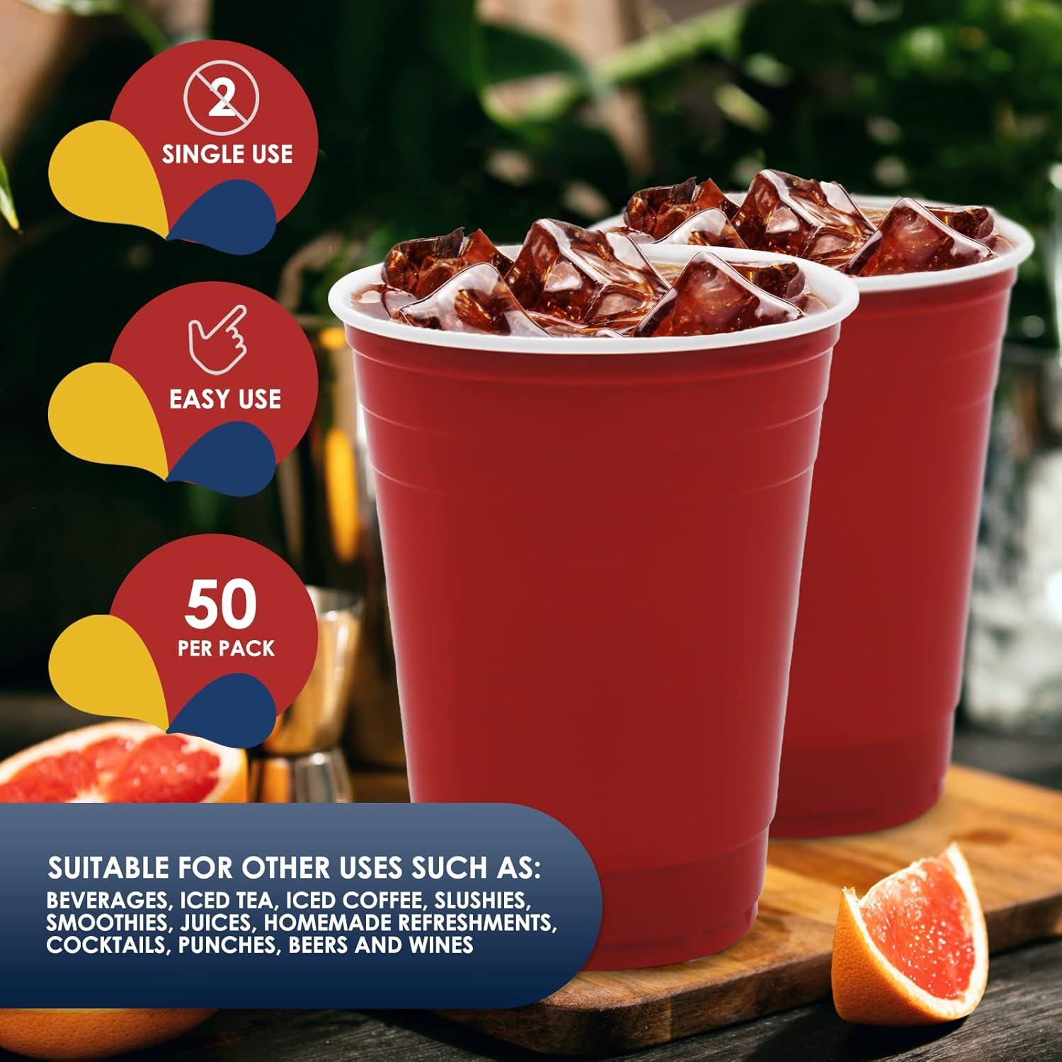 image:imagePAMI Red Plastic Party Cups 16oz Disposable Drinking Glasses Colored Plastic Glasses For Iced Tea Smoothies Punch Beer Cocktails amp Cold Drinks Beerpong Cups In Resealable Bag 30 RedRed