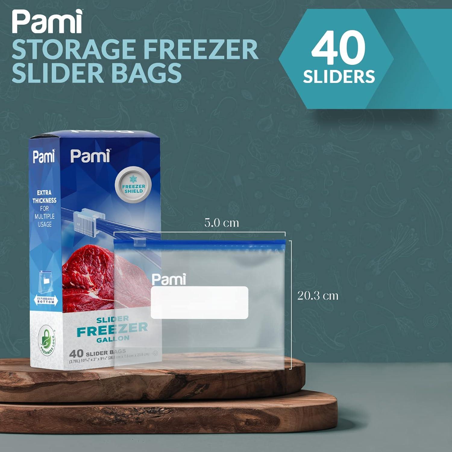 image:imagePAMI Slider Gallon Freezer Bags 40 Pack Leakproof FreshnessLock FoodSafe Storage with Expandable Bottom