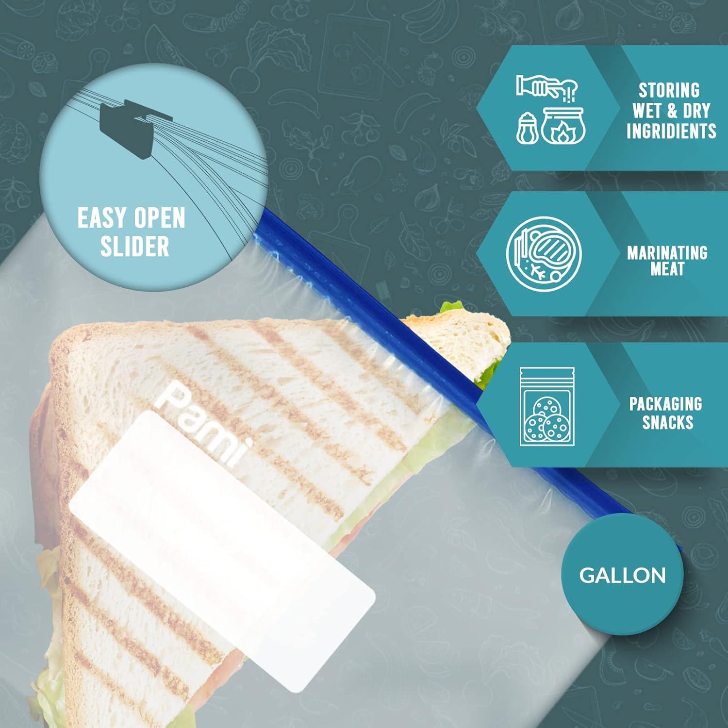 image:imagePAMI Slider Gallon Freezer Bags 40 Pack Leakproof FreshnessLock FoodSafe Storage with Expandable Bottom