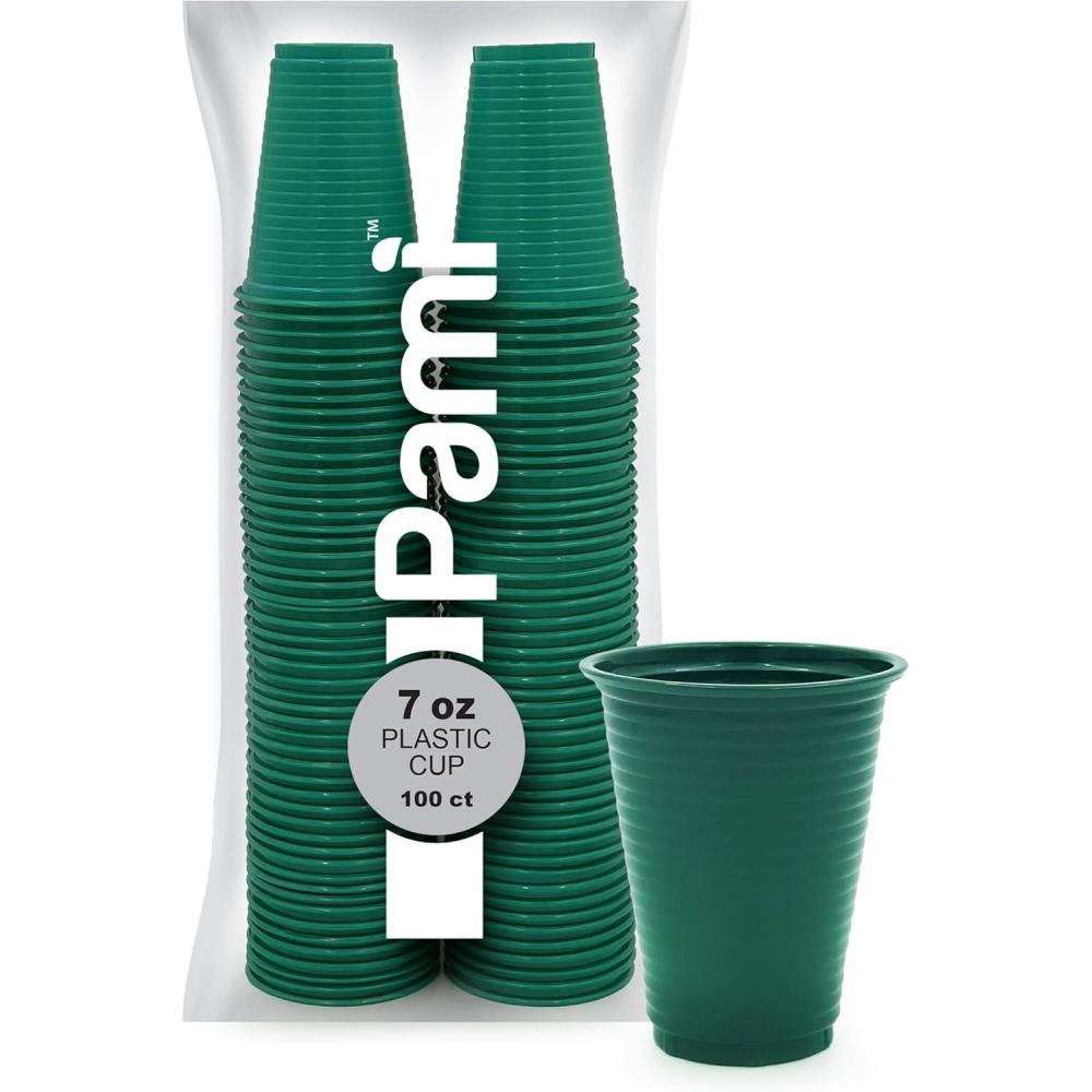 image:imagePAMI 100Pack 7oz Yellow Disposable Cups Plastic Cups for Parties BpaFree Ideal for Cold DrinksGreen