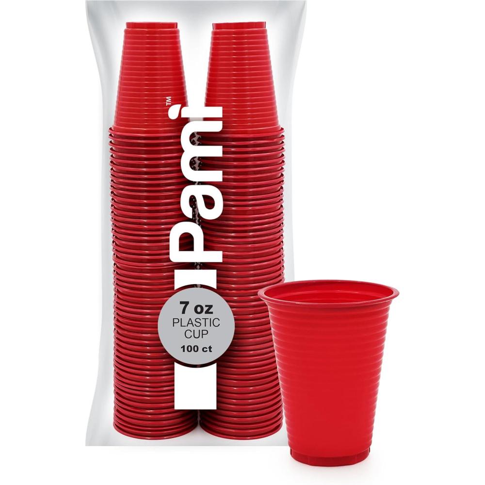 image:imagePAMI 100Pack 7oz Yellow Disposable Cups Plastic Cups for Parties BpaFree Ideal for Cold DrinksRed