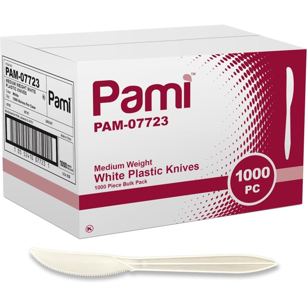 image:imagePAMI Bulk Plastic Spoons 1000 Count Disposable Medium Weight Sturdy Cutlery for Parties and Catering Teaspoons Teaspoons WhiteKnives