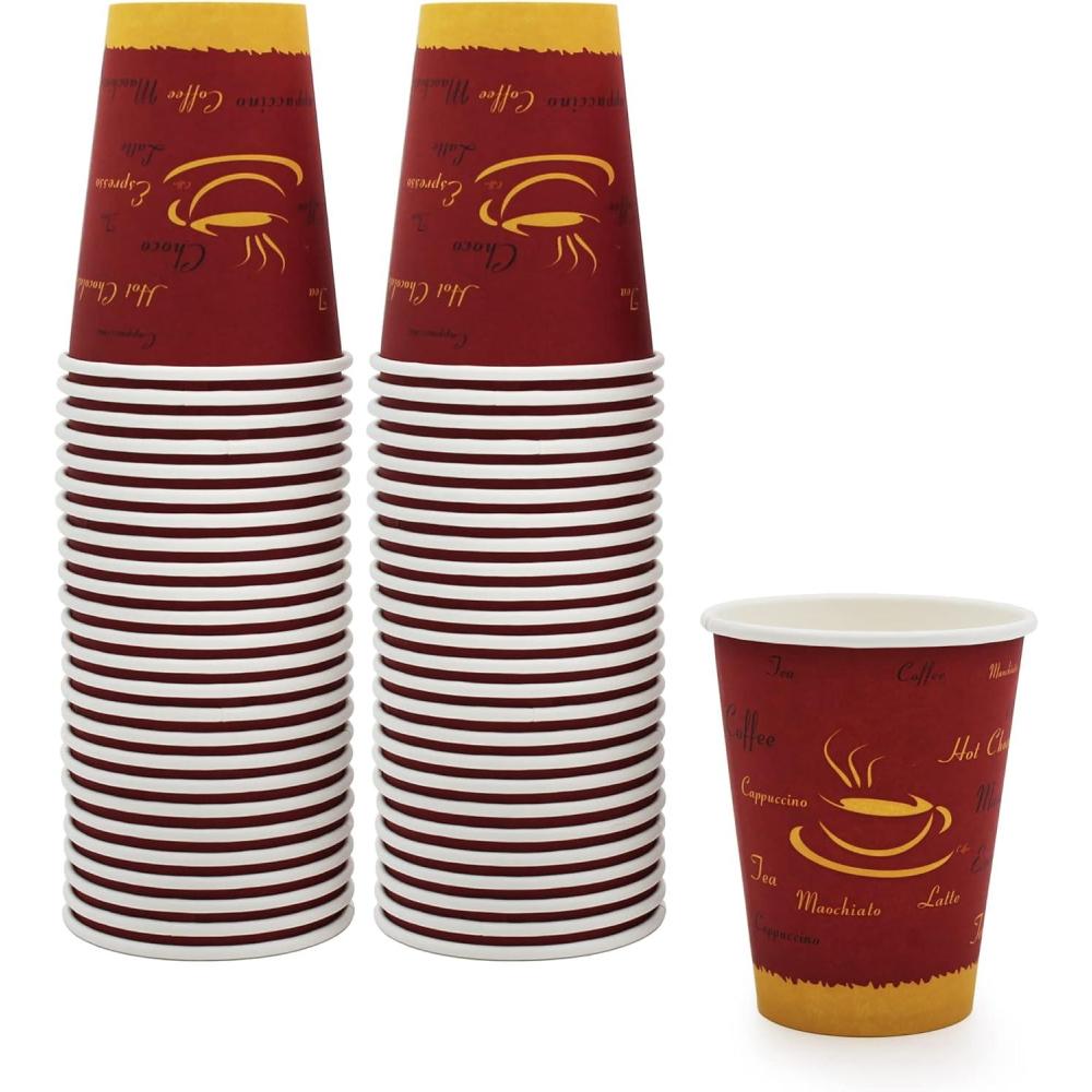 image:imagePAMI Disposable Coffee Cups SingleUse Paper Cups ToGo Hot Beverage Cups for Espresso Coffee Tea Hot Chocolate Leak Resistant Cafe amp Home Use 50 12oz12oz