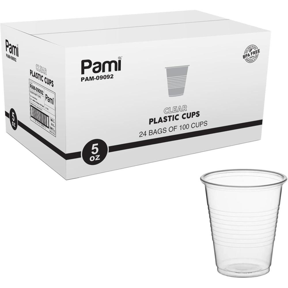 image:imagePAMI Disposable Plastic Cups Bpa Drinking Glasses for Parties Cold Drinks Smoothies Jello Cocktails 7 Oz Pack of 1005 Oz Case of 2400