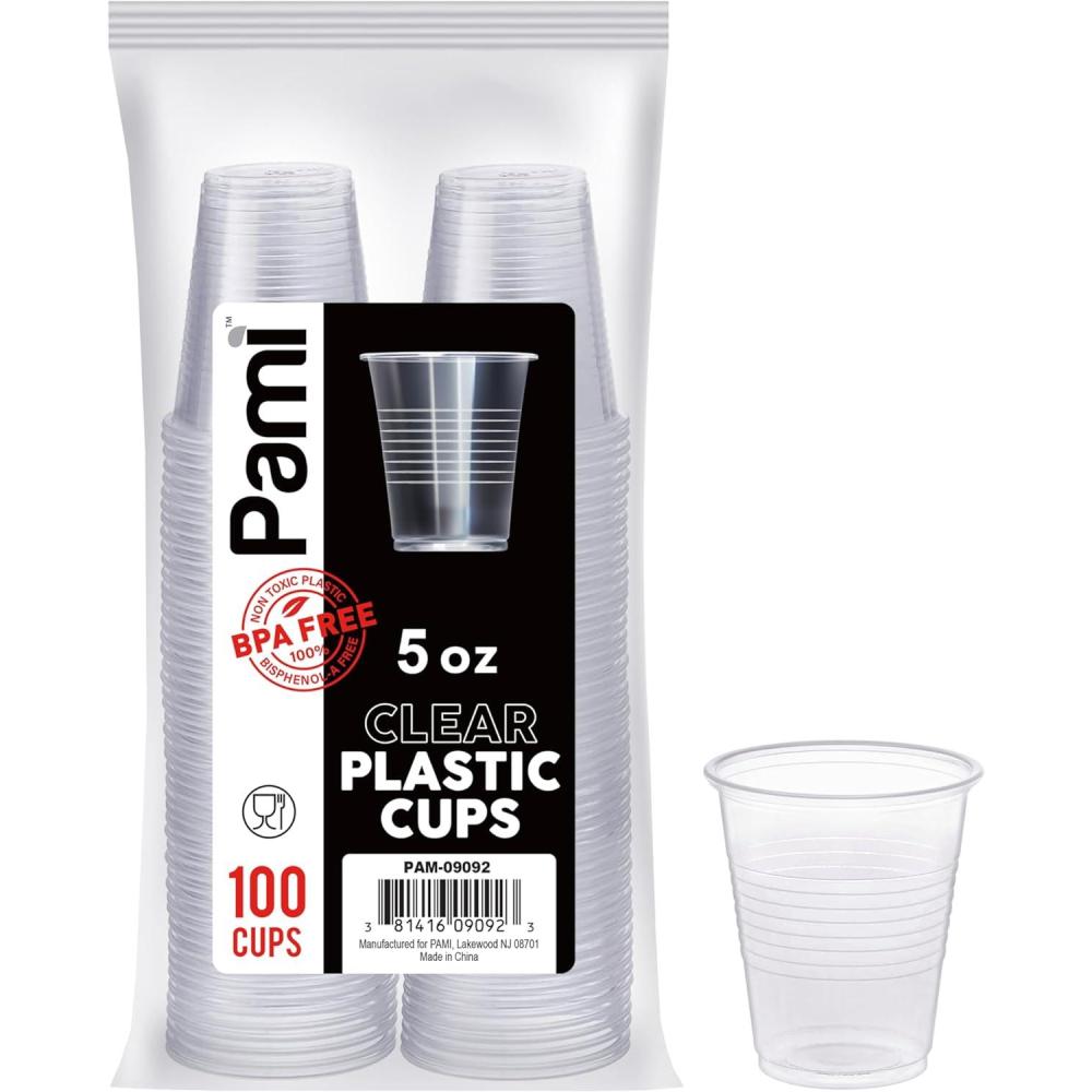 image:imagePAMI Disposable Plastic Cups Bpa Drinking Glasses for Parties Cold Drinks Smoothies Jello Cocktails 7 Oz Pack of 1005 Oz Pack of 100