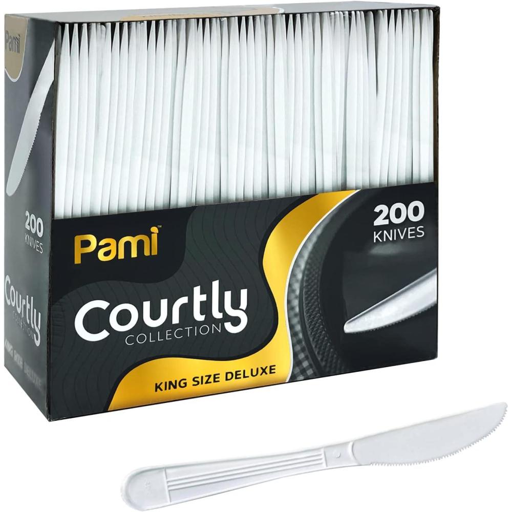 image:imagePAMI Heavy Weight Disposable Plastic Forks 200Pack  Bulk King Size Deluxe White Plastic Silverware For Parties Weddings Catering Food Stands Takeaway HeavyDuty SingleUse Partyware ForksKnives