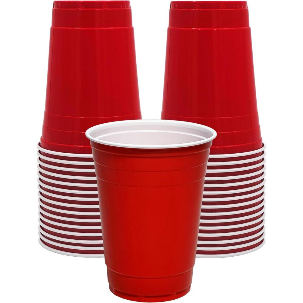 image:imagePAMI Red Plastic Party Cups 16oz Disposable Drinking Glasses Colored Plastic Glasses For Iced Tea Smoothies Punch Beer Cocktails amp Cold Drinks Beerpong Cups In Resealable Bag 30 RedRed