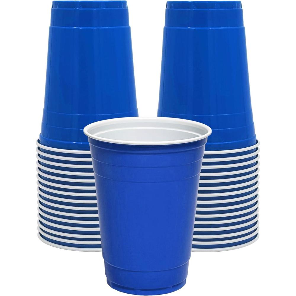 image:imagePAMI Red Plastic Party Cups 16oz Disposable Drinking Glasses Colored Plastic Glasses For Iced Tea Smoothies Punch Beer Cocktails amp Cold Drinks Beerpong Cups In Resealable Bag 30 RedBlue