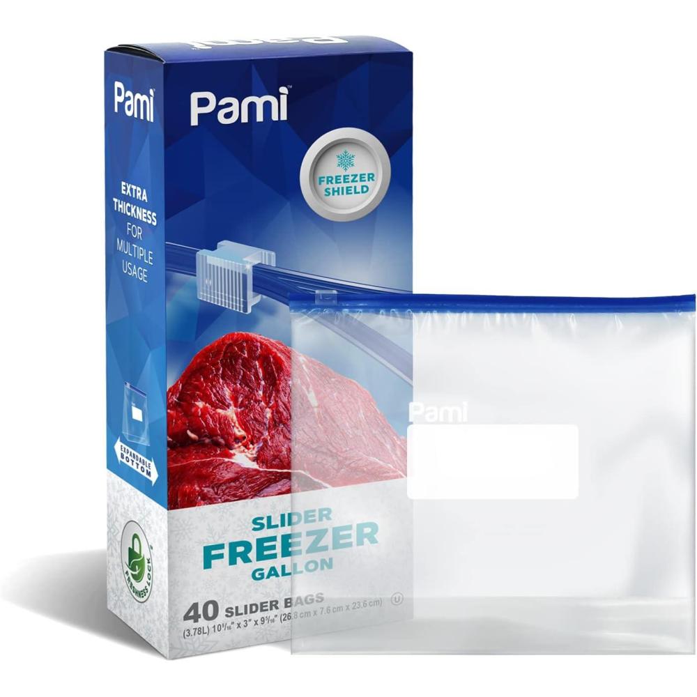 image:imagePAMI Slider Gallon Freezer Bags 40 Pack Leakproof FreshnessLock FoodSafe Storage with Expandable Bottom