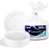 image:imagePAMI Premium Disposable Plastic Pack of 100 9 White Party Plates For Dinner Desserts Appetizers HeavyDuty Microwavable Plates In Bulk For Any Occasion Elegant Plastic Dinnerware Set