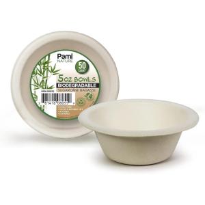 PAMI 100% Biodegradable Sugarcane Bowls [Pack of 50] 12 oz. Natural Compostable Soup Bowls- Planet-Friendly Bagasse Bowls For Hot & Cold Uses- Heavy-Duty Disposable Microwavable Paper Serving Bowls(5 oz.)