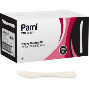 PAMI 1000-Pack Durable Heavy Weight Disposable Plastic Cutlery for Parties Weddings Catering (Knives Regular White)(Knives)