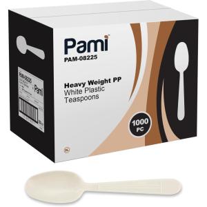 PAMI 1000-Pack Durable Heavy Weight Disposable Plastic Cutlery for Parties Weddings Catering (Knives Regular White)(Teaspoons)