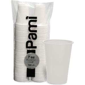 PAMI 100-Pack 7oz Yellow Disposable Cups Plastic Cups for Parties, Bpa-Free, Ideal for Cold Drinks(White)