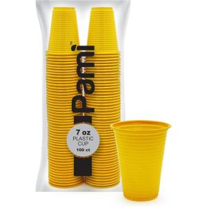 PAMI 100-Pack 7oz Yellow Disposable Cups Plastic Cups for Parties, Bpa-Free, Ideal for Cold Drinks(Yellow)