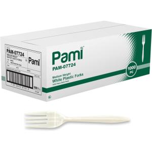 PAMI Bulk Plastic Spoons 1000 Count Disposable Medium Weight Sturdy Cutlery for Parties and Catering (Teaspoons Teaspoons White)(Forks)