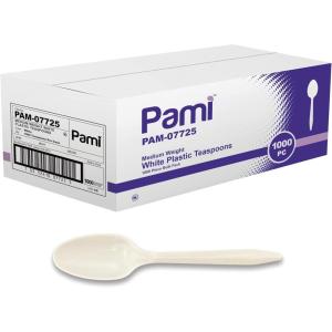 PAMI Bulk Plastic Spoons 1000 Count Disposable Medium Weight Sturdy Cutlery for Parties and Catering (Teaspoons Teaspoons White)(Teaspoons)