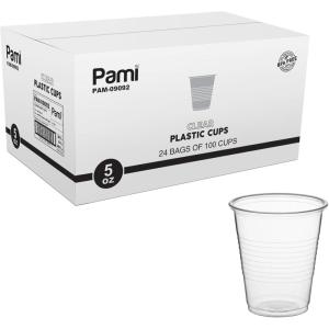 PAMI Disposable Plastic Cups, Bpa- Drinking Glasses for Parties, Cold Drinks, Smoothies, Jello, Cocktails (7 Oz – Pack of 100)(5 Oz – Case of 2400)