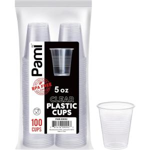 PAMI Disposable Plastic Cups, Bpa- Drinking Glasses for Parties, Cold Drinks, Smoothies, Jello, Cocktails (7 Oz – Pack of 100)(5 Oz – Pack of 100)
