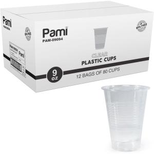 PAMI Disposable Plastic Cups, Bpa- Drinking Glasses for Parties, Cold Drinks, Smoothies, Jello, Cocktails (7 Oz – Pack of 100)(9 Oz – Case of 960)