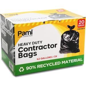 PAMI Heavy Duty 42 Gallon Contractor Garbage Bags, Tear Resistant Construction Bags Made from 90% Recycled Materials (20 Count, Black)(1)