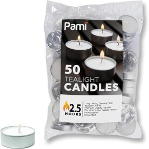 PAMI Premium Long-Lasting Tealight Candles [16-Piece Bag] – with 2.5 Hours Burning Time- Paraffin Tealights with Beautiful Flame- Round Candles Perfect for Votive Candle Holders(50-Piece Bag)
