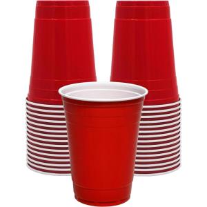 PAMI Red Plastic Party Cups – 16oz Disposable Drinking Glasses- Colored Plastic Glasses For Iced Tea, Smoothies, Punch, Beer, Cocktails & Cold Drinks- Beerpong Cups In Resealable Bag (30, Red)(Red)