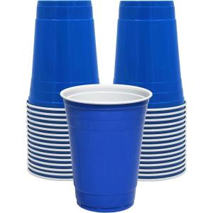 PAMI Red Plastic Party Cups – 16oz Disposable Drinking Glasses- Colored Plastic Glasses For Iced Tea, Smoothies, Punch, Beer, Cocktails & Cold Drinks- Beerpong Cups In Resealable Bag (30, Red)(Blue)