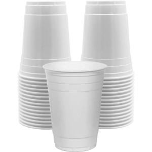 PAMI Red Plastic Party Cups – 16oz Disposable Drinking Glasses- Colored Plastic Glasses For Iced Tea, Smoothies, Punch, Beer, Cocktails & Cold Drinks- Beerpong Cups In Resealable Bag (30, Red)(White)