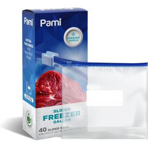 PAMI Slider Gallon Freezer Bags [40 Pack], Leakproof Freshness-Lock Food-Safe Storage with Expandable Bottom