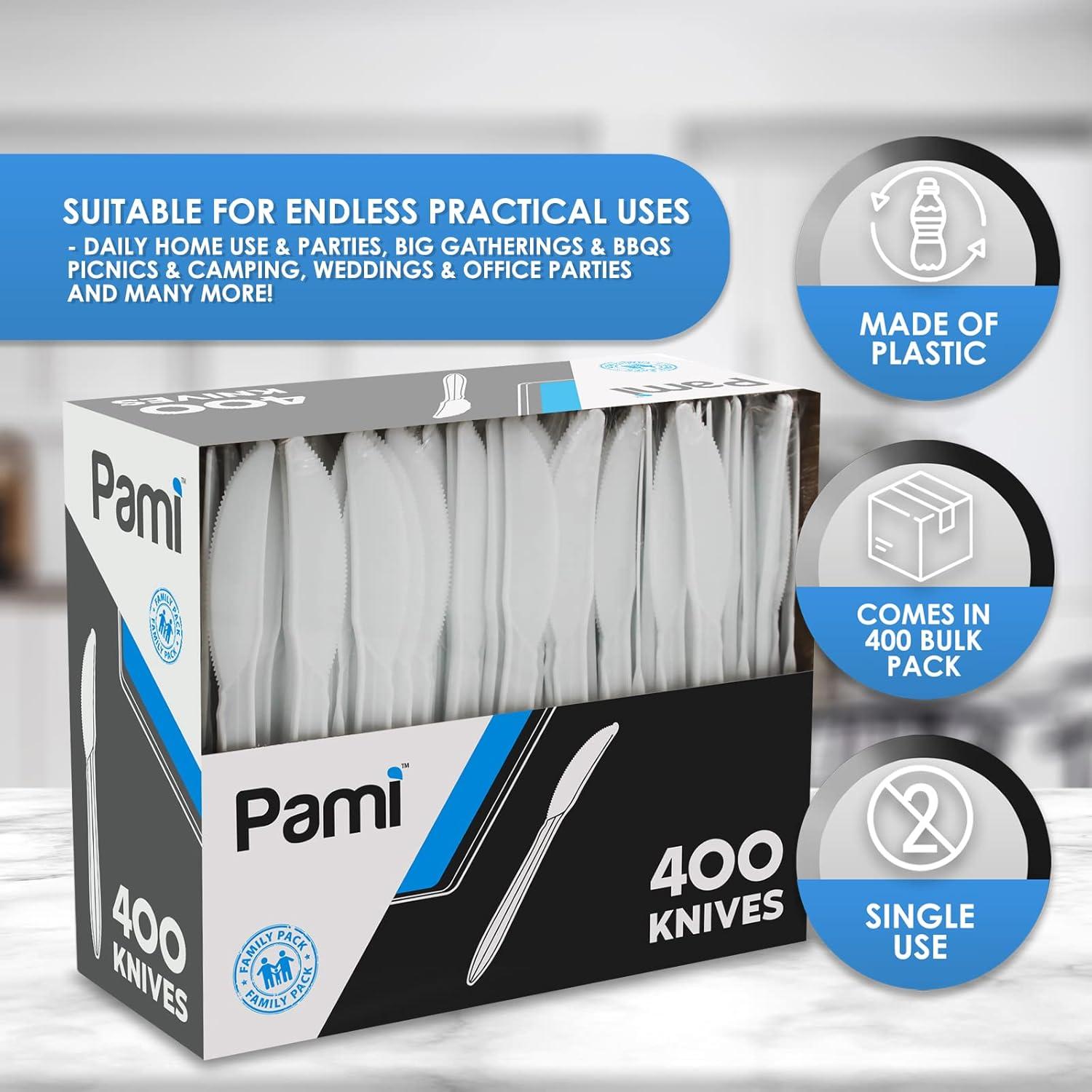 image:imagePAMI MediumWeight Disposable Plastic Forks 400Pack Bulk White Plastic Silverware For Parties Weddings Catering Food Stands Takeaway Orders amp More Sturdy SingleUse Partyware ForksKnives