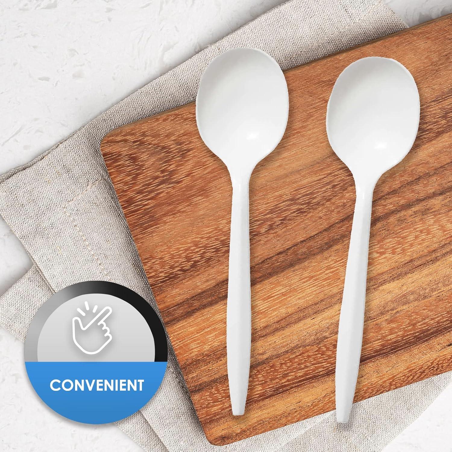 image:imagePAMI MediumWeight Disposable Plastic Forks 400Pack Bulk White Plastic Silverware For Parties Weddings Catering Food Stands Takeaway Orders amp More Sturdy SingleUse Partyware ForksSoup Spoons