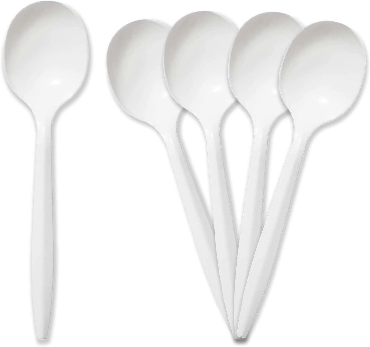 image:imagePAMI MediumWeight Disposable Plastic Forks 400Pack Bulk White Plastic Silverware For Parties Weddings Catering Food Stands Takeaway Orders amp More Sturdy SingleUse Partyware ForksSoup Spoons