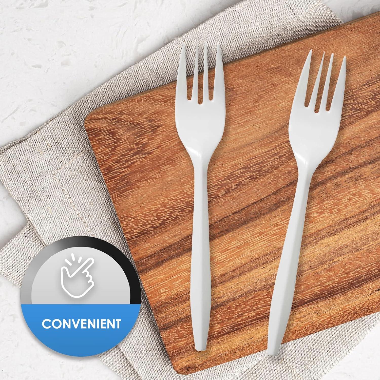 image:imagePAMI MediumWeight Disposable Plastic Forks 400Pack Bulk White Plastic Silverware For Parties Weddings Catering Food Stands Takeaway Orders amp More Sturdy SingleUse Partyware ForksForks