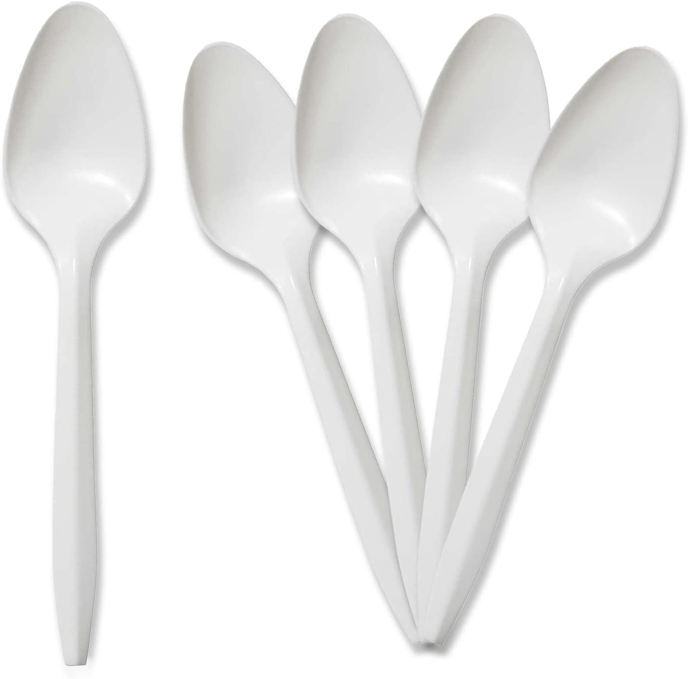 image:imagePAMI MediumWeight Disposable Plastic Forks 400Pack Bulk White Plastic Silverware For Parties Weddings Catering Food Stands Takeaway Orders amp More Sturdy SingleUse Partyware ForksTeaspoons