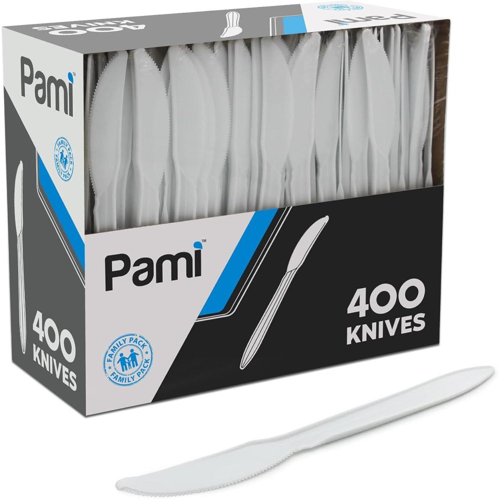 image:imagePAMI MediumWeight Disposable Plastic Forks 400Pack Bulk White Plastic Silverware For Parties Weddings Catering Food Stands Takeaway Orders amp More Sturdy SingleUse Partyware ForksKnives
