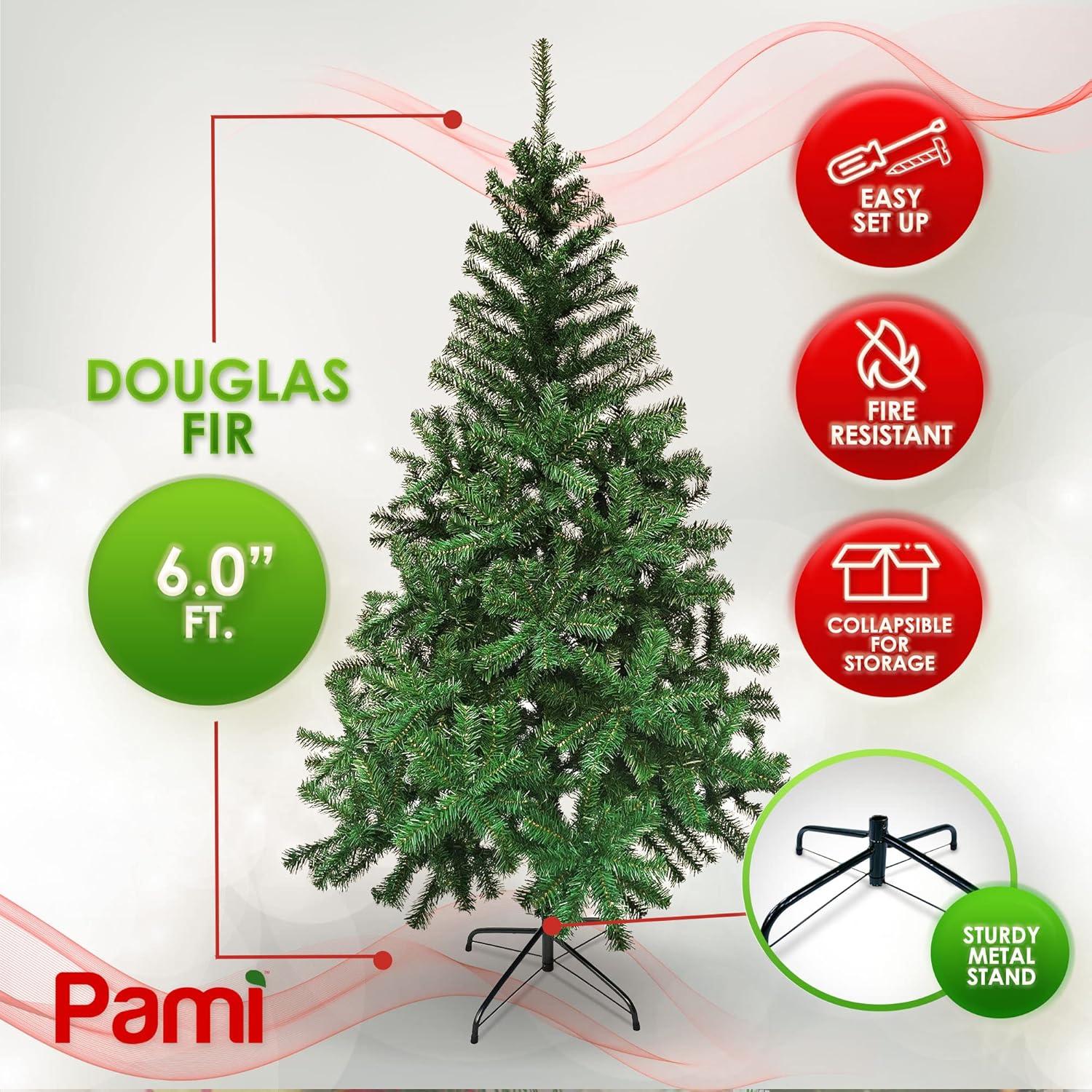 image:imagePAMI Artificial Christmas Tree 6ft Douglas Fir Tree with 802 Tips Green Christmas Tree with Metal Stand EasyAssembly FoldUp Realistic Xmas Tree for Holiday Home Dcor