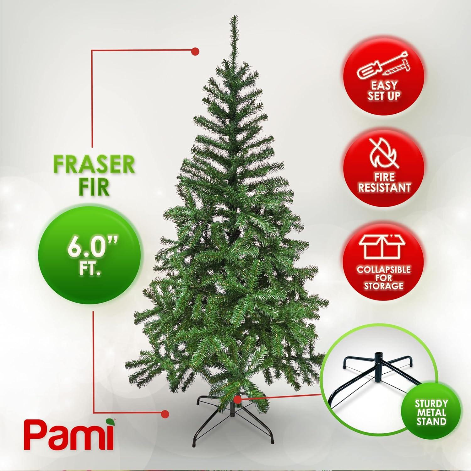 image:imagePAMI Artificial Christmas Tree 6ft Fraser Fir Tree with 550 Tips Green Christmas Tree with Metal Stand EasyAssembly FoldUp Realistic Xmas Tree for Holiday Home Dcor