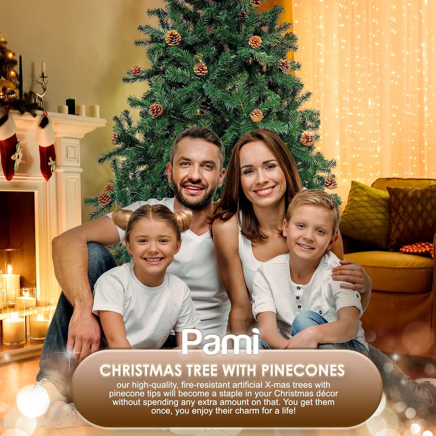 image:imagePAMI Artificial Christmas Tree with Pine Cones 6ft Douglas Fir Tree with 802 Tips Green Christmas Tree with Metal Stand EasyAssembly FoldUp Realistic Xmas Tree for Holiday Home Dcor