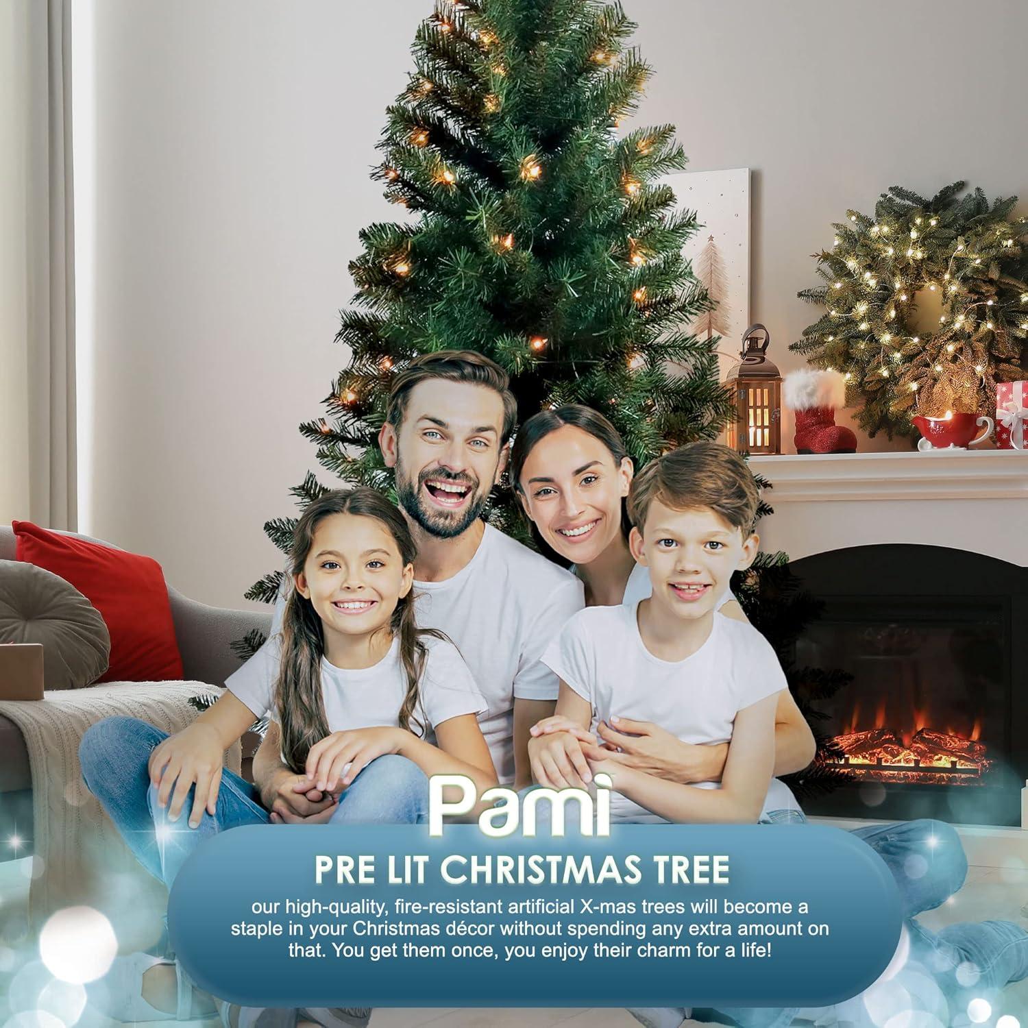 image:imagePAMI Artificial PreLit Christmas Tree 6ft Douglas Fir Tree with 600 Tips amp 200 Lights Green Christmas Tree with Metal Stand EasyAssembly FoldUp Realistic Xmas Tree for Holiday Home Dcor