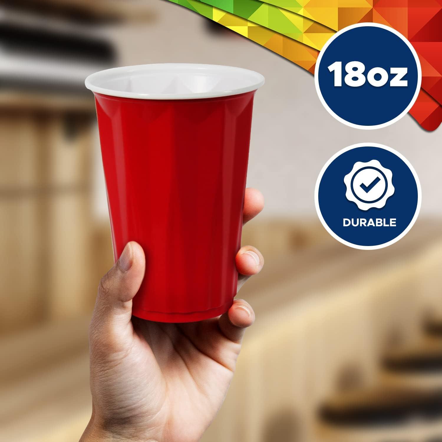 image:imagePAMI Easy Grip Red Plastic Party Cups Pack of 50 18oz Disposable Drinking Glasses Plastic Glasses For Iced Tea Smoothies Punch Cocktails amp Cold Drinks BeerBeerpong Cups In Resealable Bag