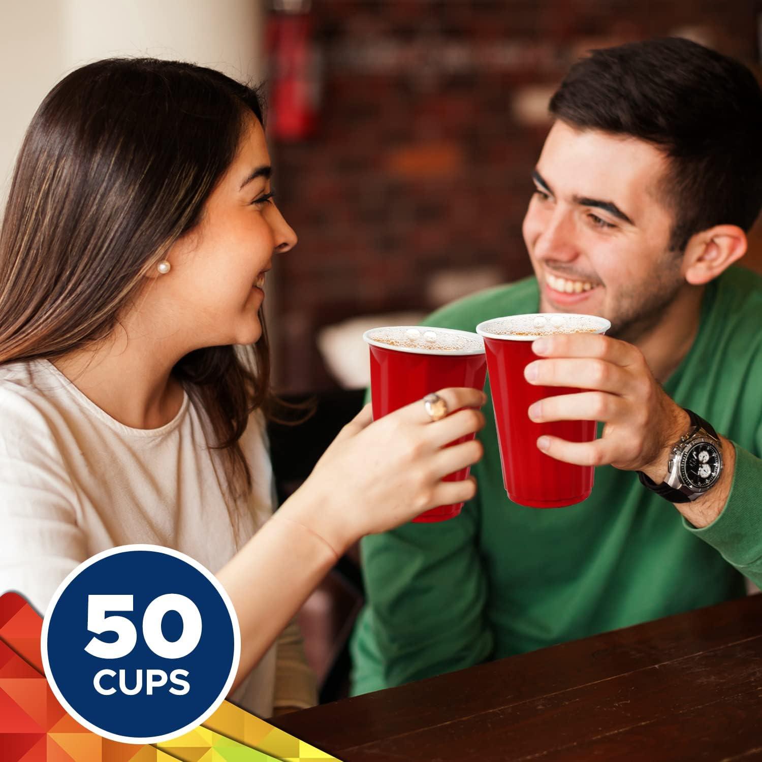 image:imagePAMI Easy Grip Red Plastic Party Cups Pack of 50 18oz Disposable Drinking Glasses Plastic Glasses For Iced Tea Smoothies Punch Cocktails amp Cold Drinks BeerBeerpong Cups In Resealable Bag