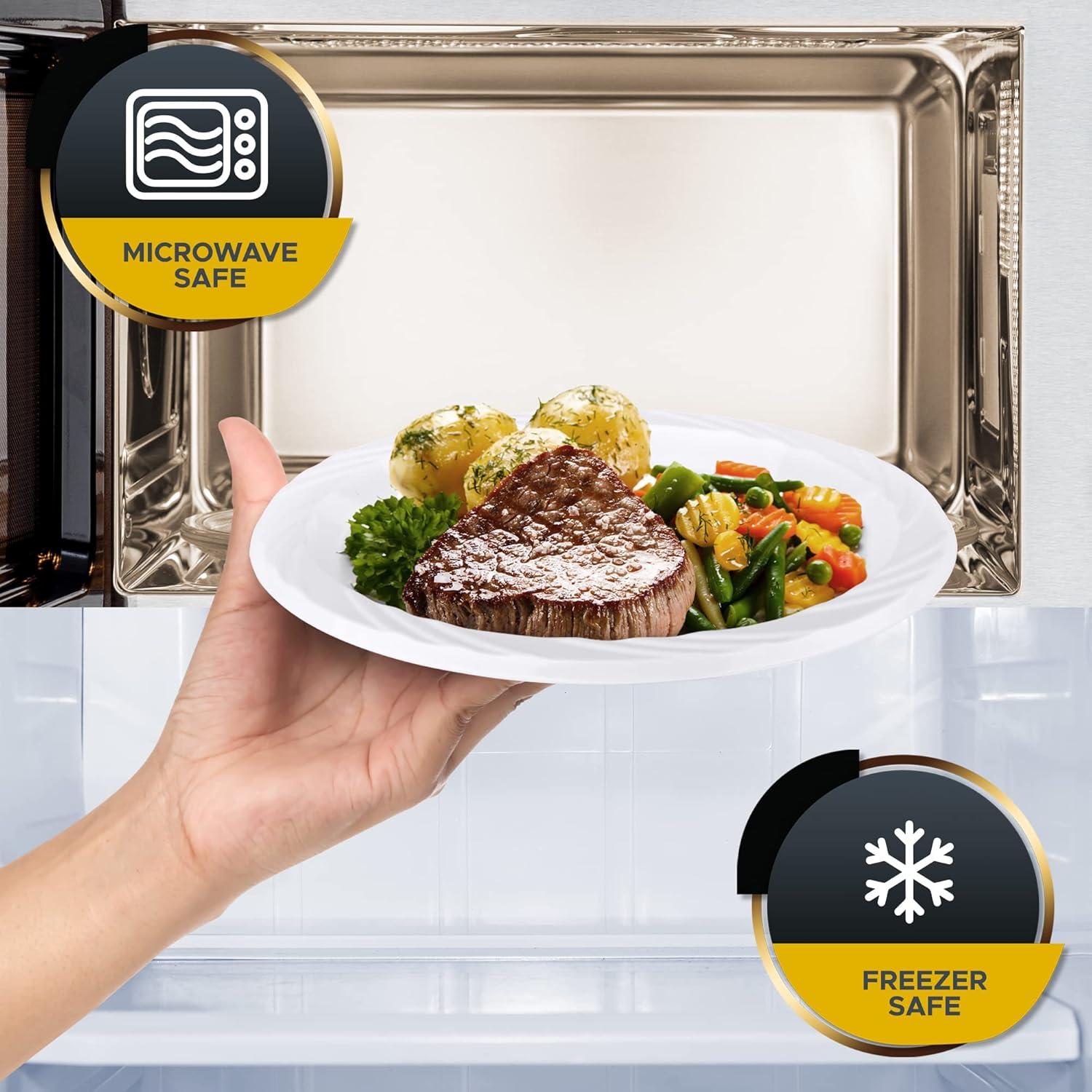 image:imagePAMI HeavyDuty Disposable Plastic Dinnerware for Parties Elegant Design Microwave amp Freezer Safe 9 Inch Plates 100 White