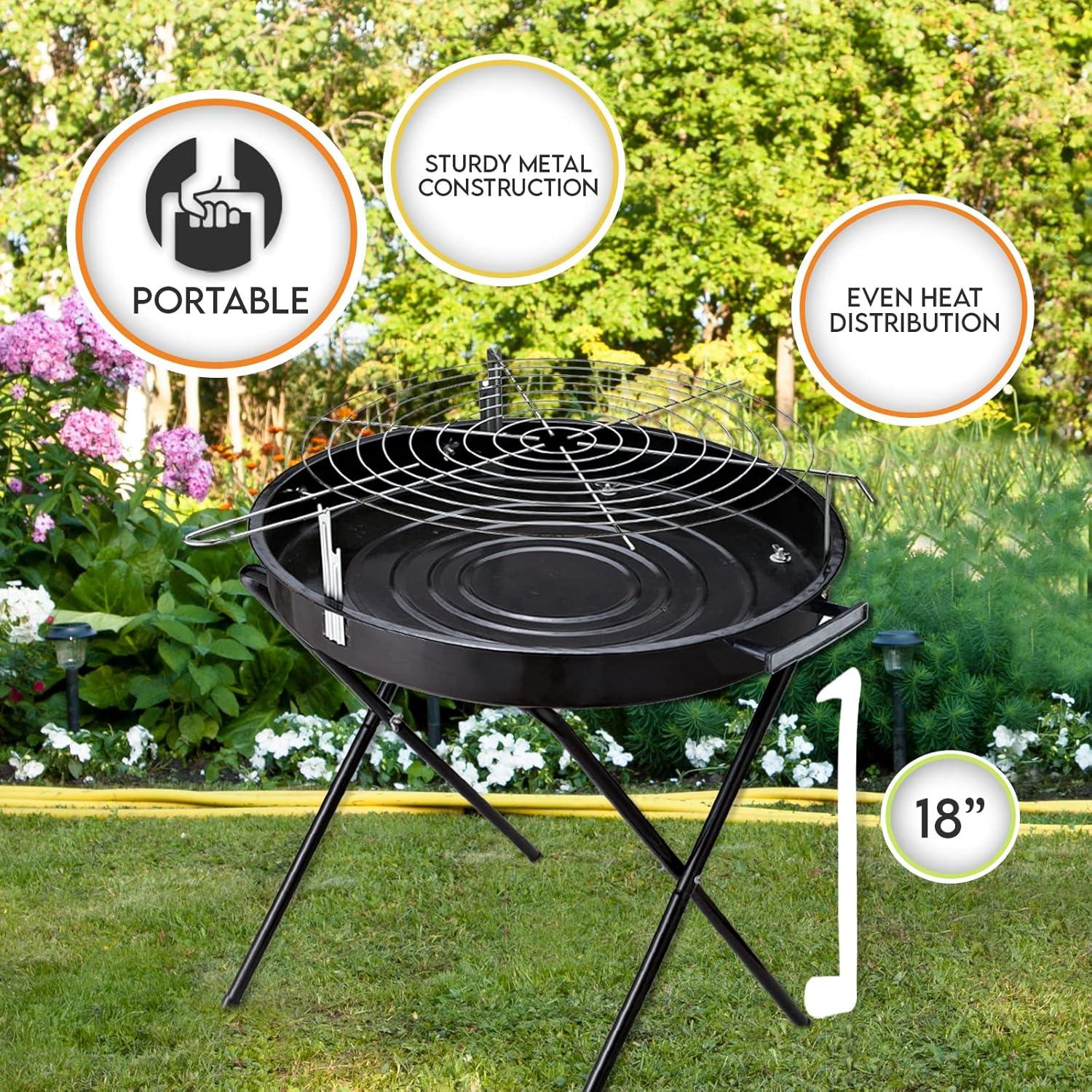 image:imagePAMI Portable BBQ Charcoal Standing Grill24 Round Medium Grill with Handles For Courtyard Backyard Patio Tailgating amp Picnics Lightweight Metal Outdoor Cooking Grill For Steaks Veggies amp More